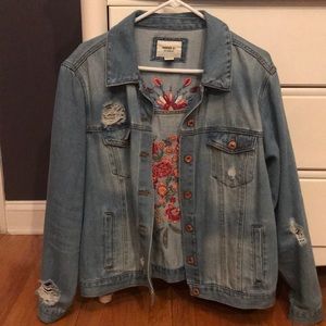 Distressed and embroidered jean jacket!